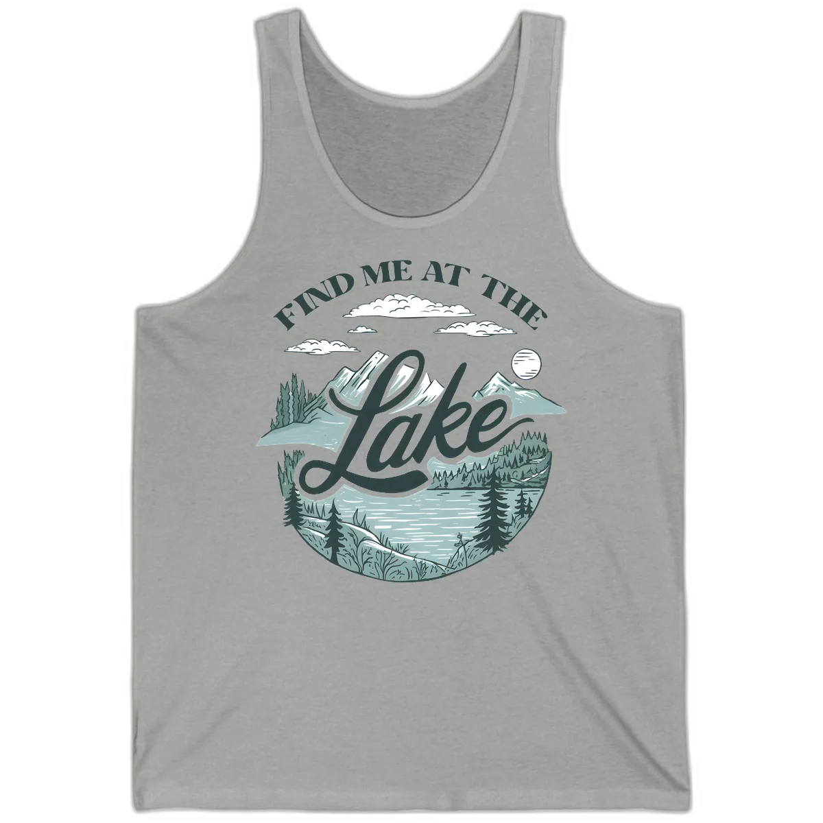 Find Me At The Lake Scenic Design Tank in Athletic Heather