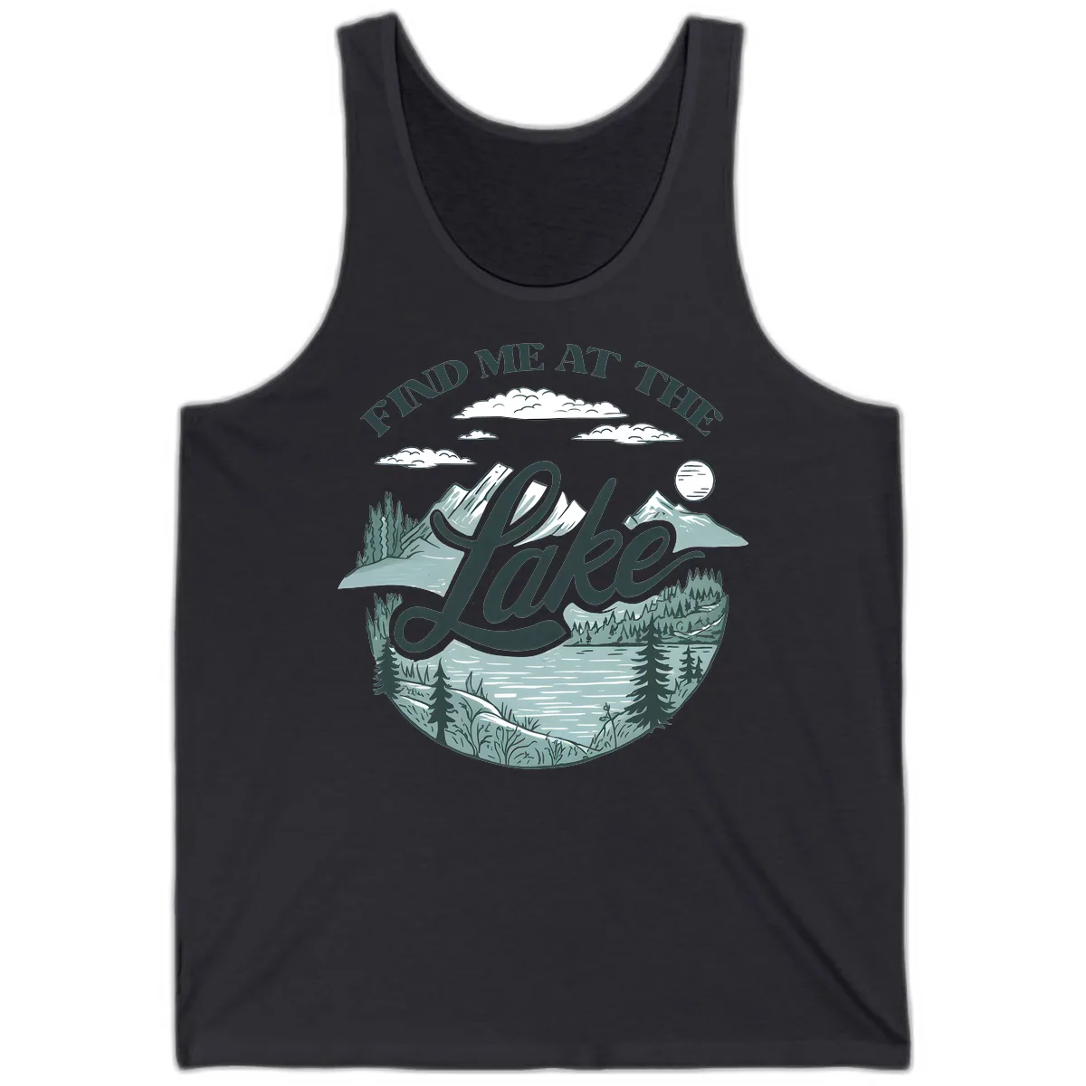 Find Me At The Lake Scenic Design Tank in Dark Grey