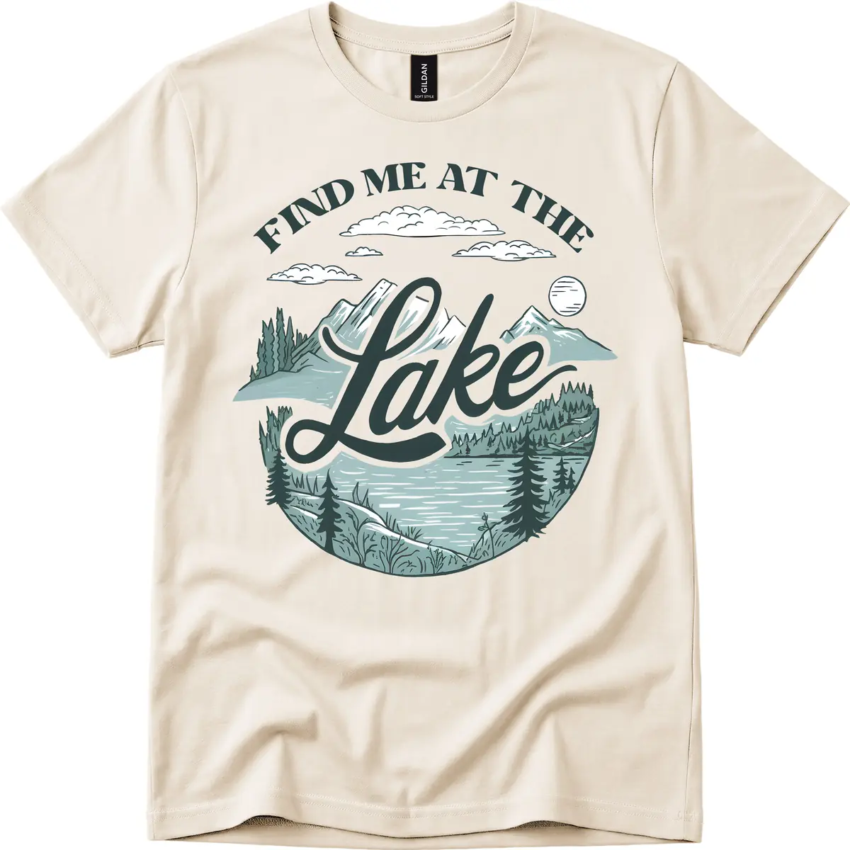 Find Me At The Lake Scenic Design T-Shirt in Natural