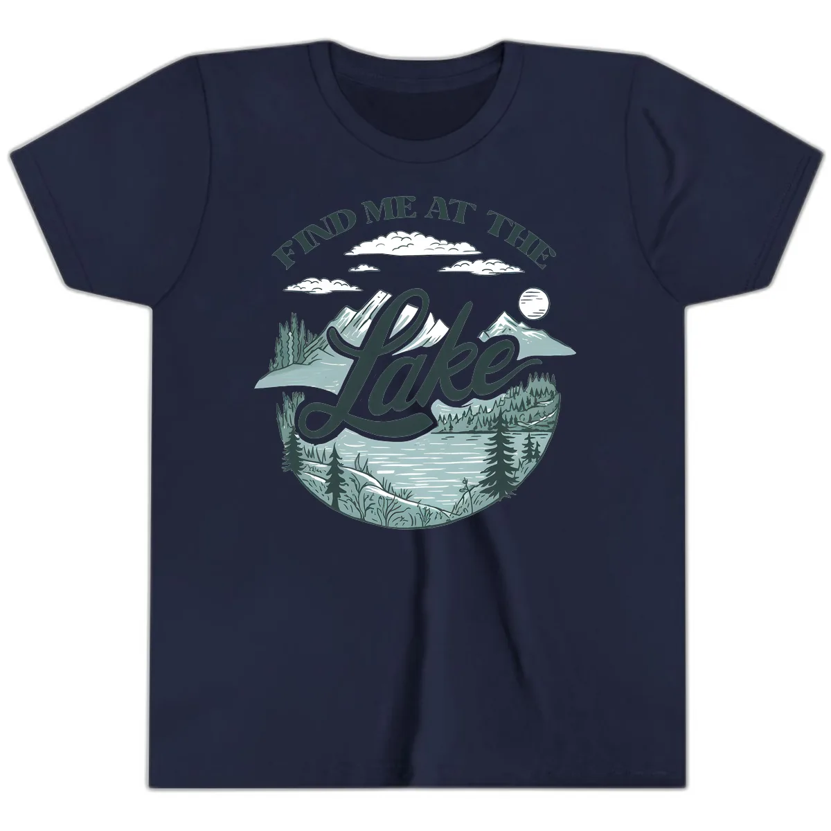 Find Me At The Lake Scenic Design Youth T-Shirt in Navy