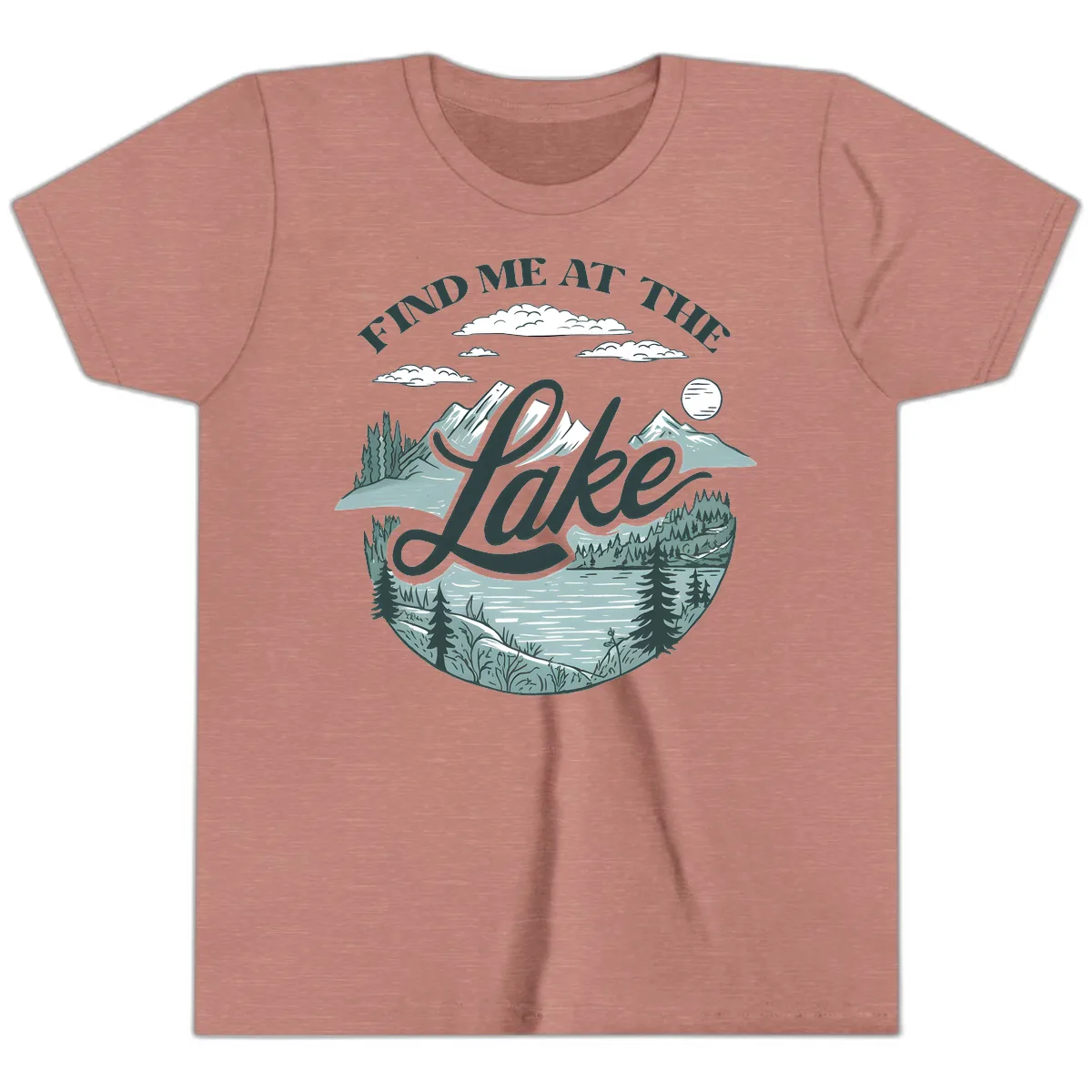 Find Me At The Lake Scenic Design Youth T-Shirt in Heather Mauve
