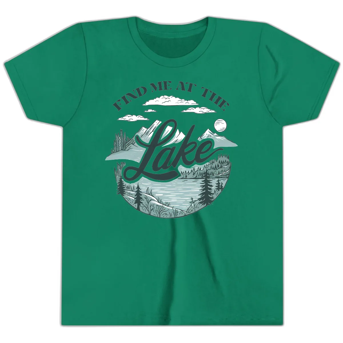 Find Me At The Lake Scenic Design Youth T-Shirt in Kelly