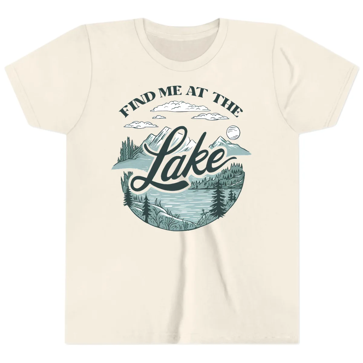 Find Me At The Lake Scenic Design Youth T-Shirt in Natural