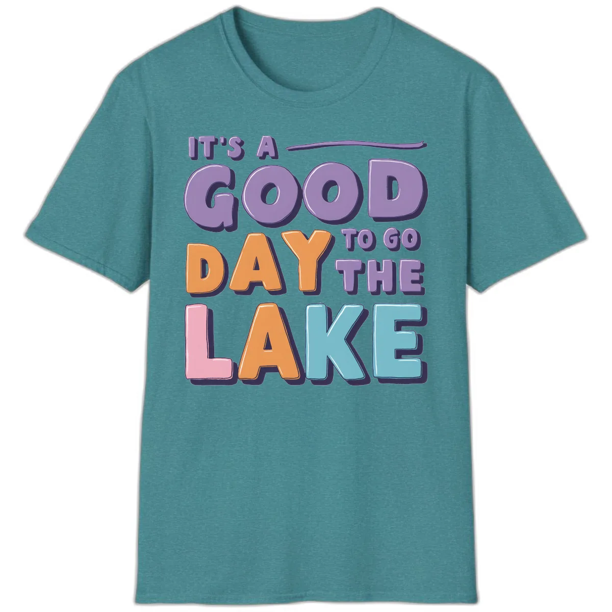 It's A Good Day To Go To The Lake T-Shirt in Heather Galapagos Blue