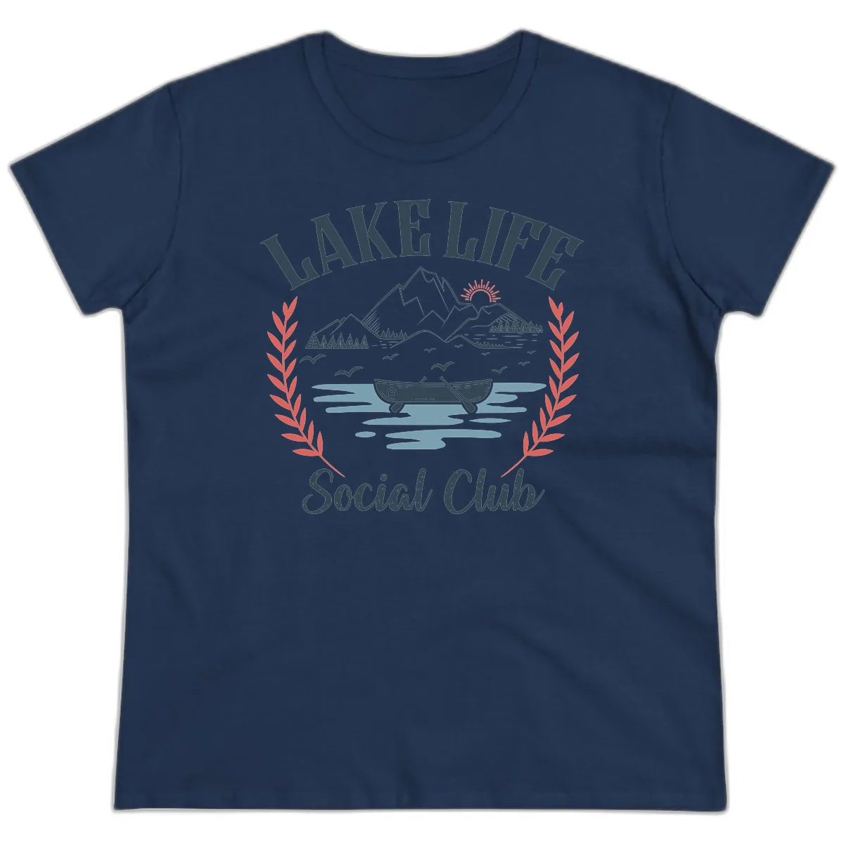 Lake Life Social Club Design Ladies Tee in Navy