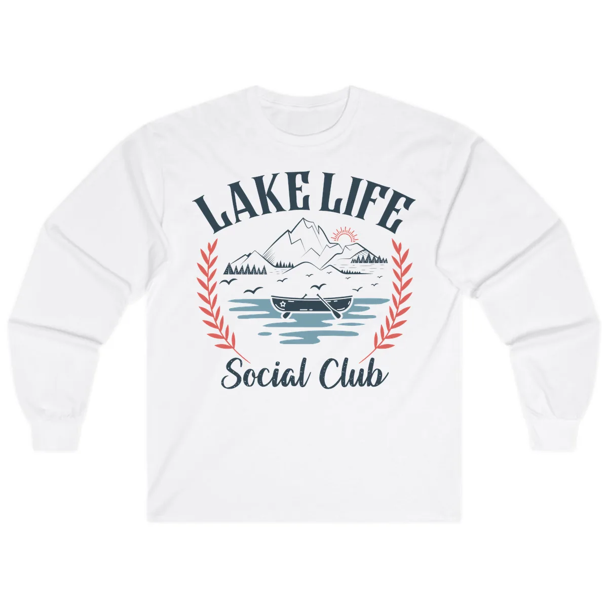 Lake Life Social Club Design Long Sleeve in White