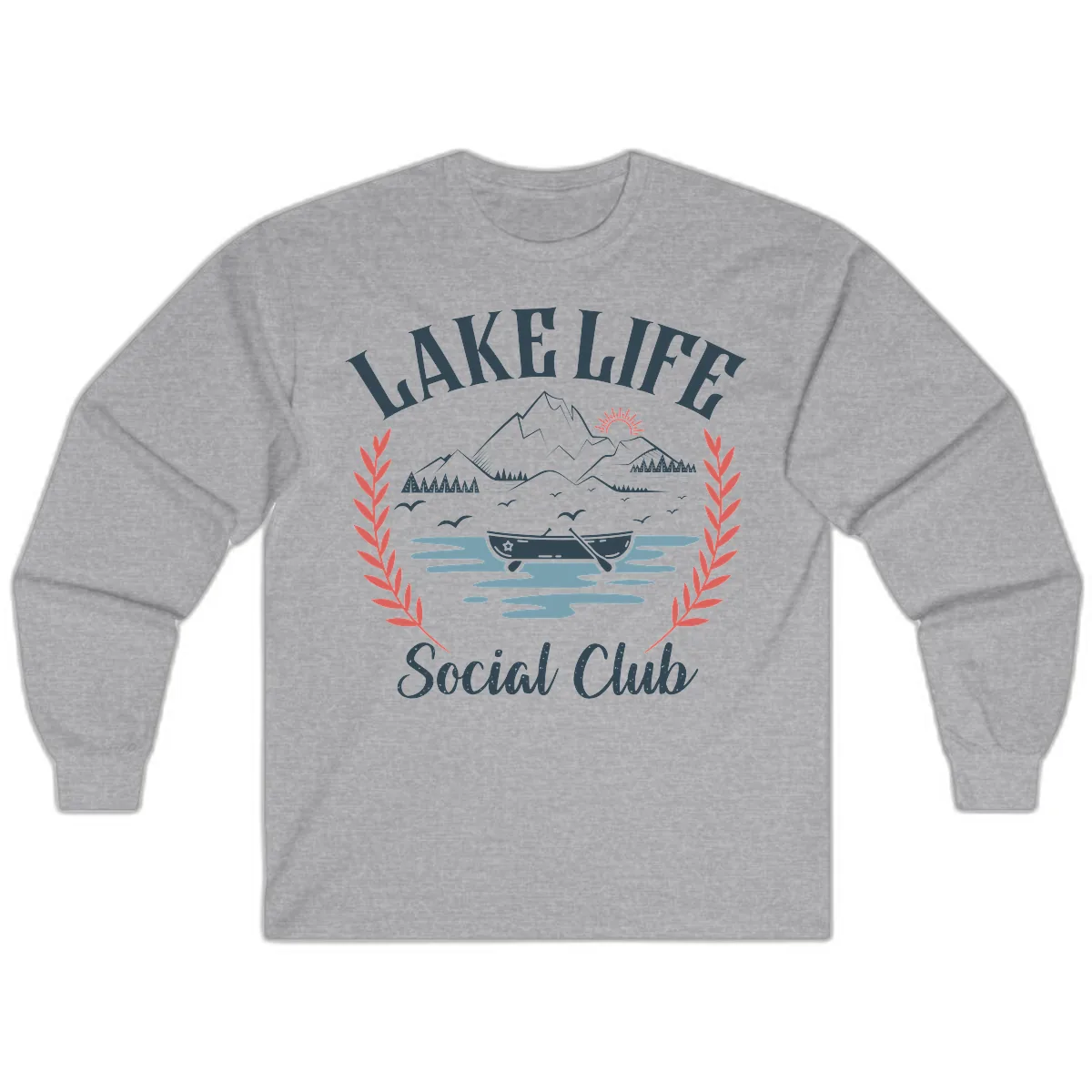 Lake Life Social Club Design Long Sleeve in Sport Grey