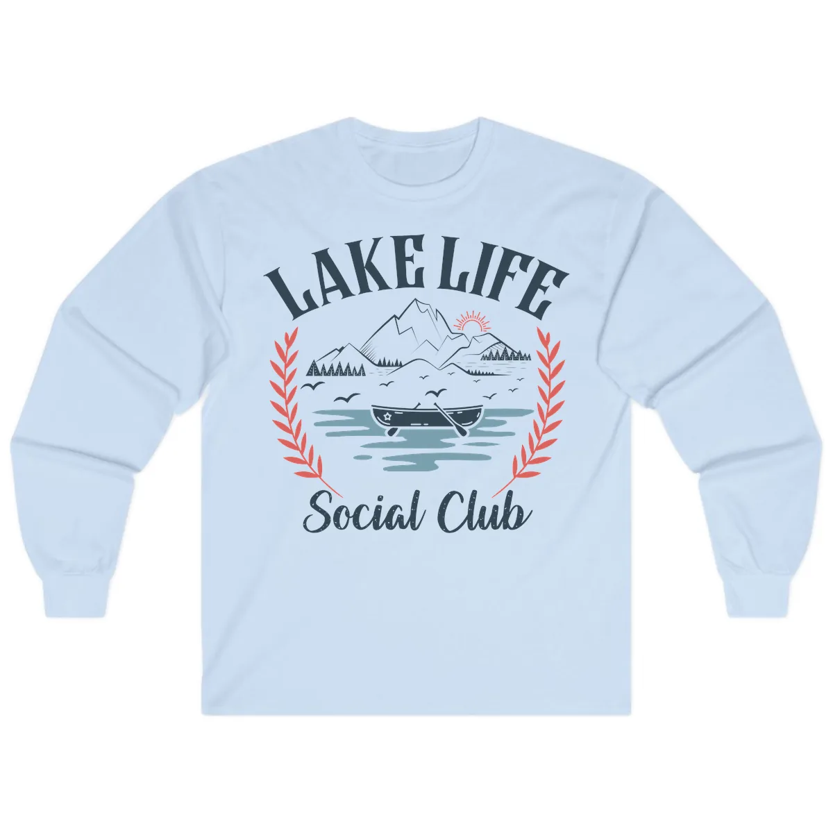 Lake Life Social Club Design Long Sleeve in Light Blue