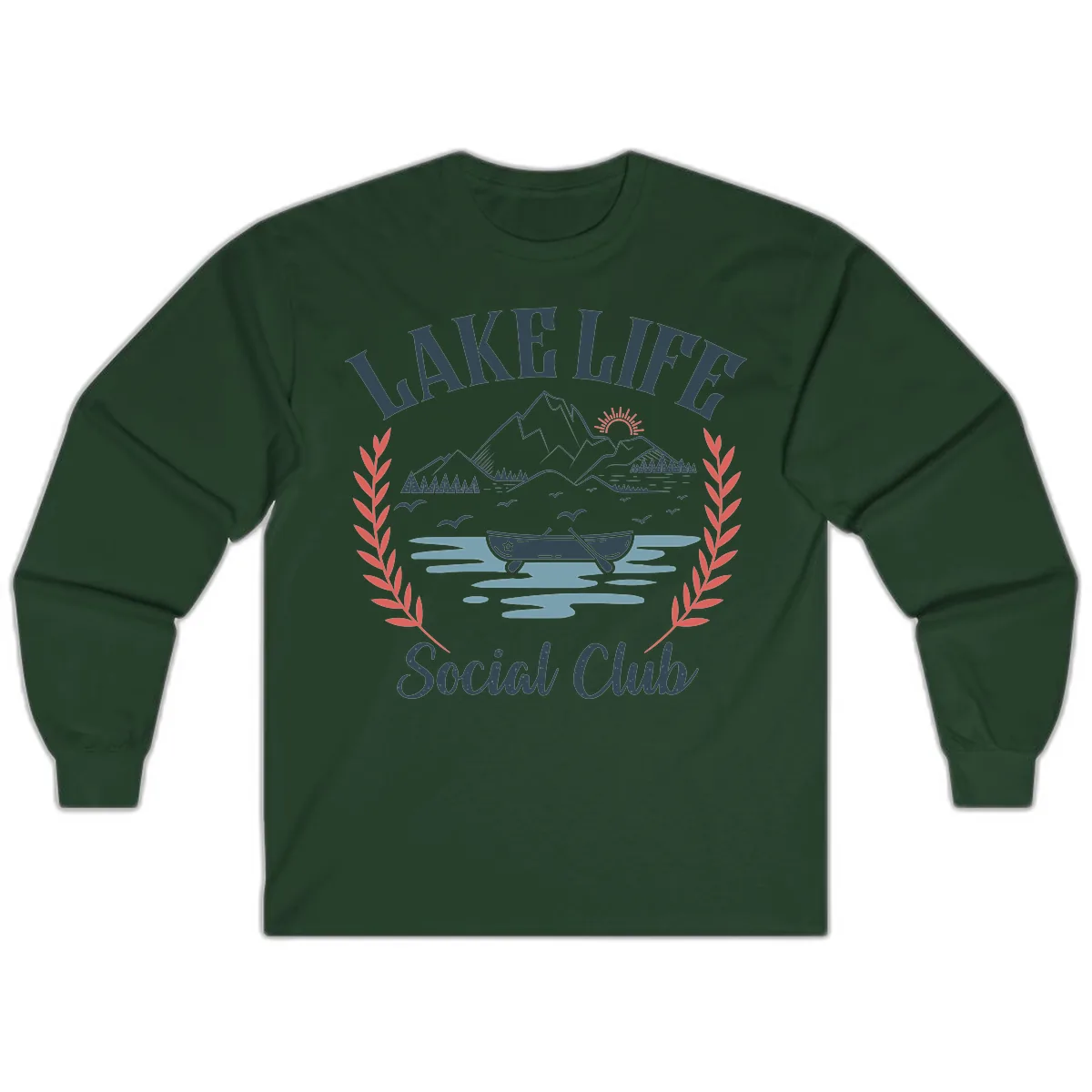 Lake Life Social Club Design Long Sleeve in Forest Green