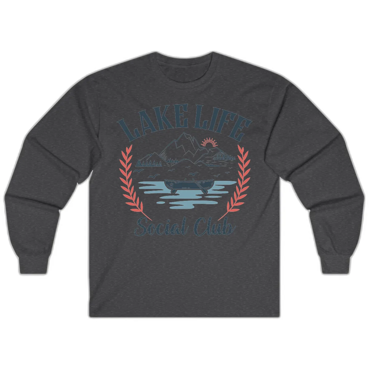 Lake Life Social Club Design Long Sleeve in Dark Heather