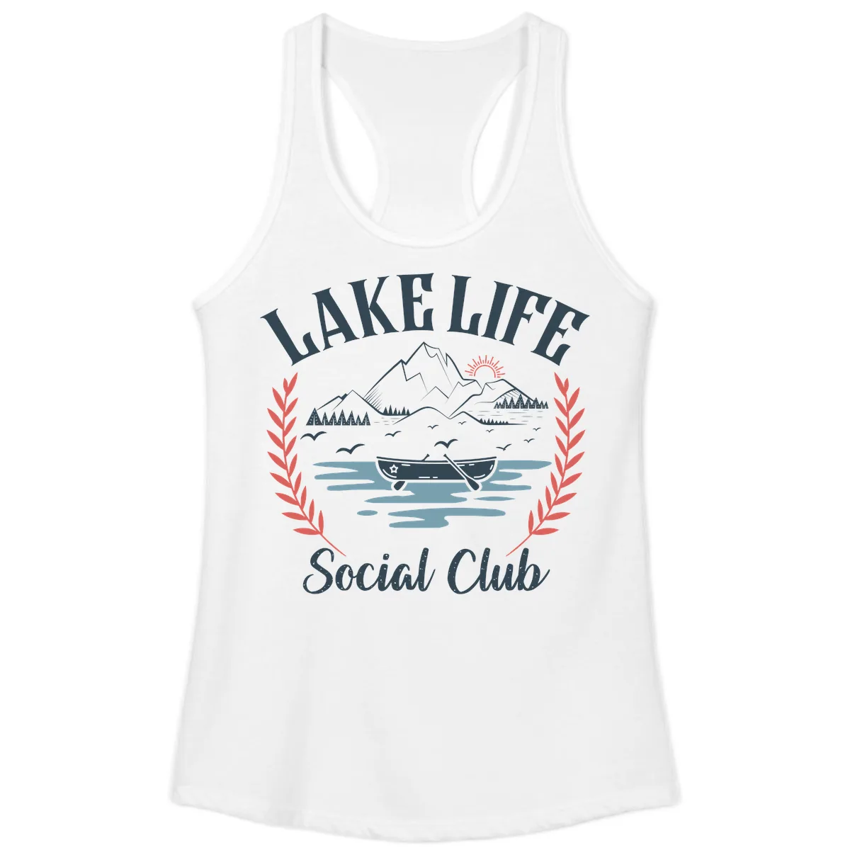 Lake Life Social Club Design Ladies Tank in White