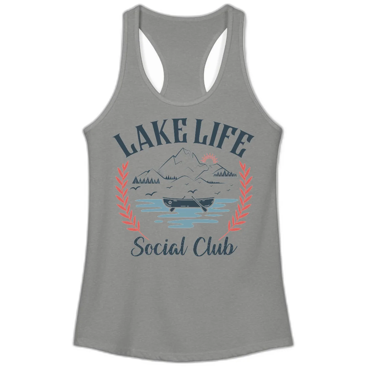 Lake Life Social Club Design Ladies Tank in Heather Grey