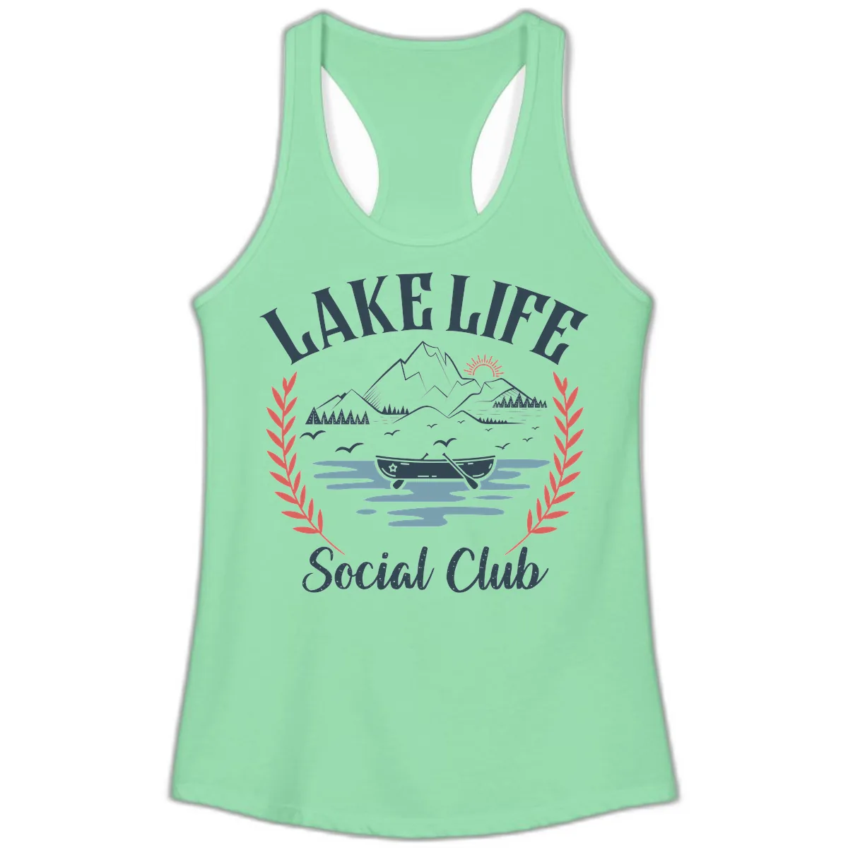 Lake Life Social Club Design Ladies Tank in Solid Mint