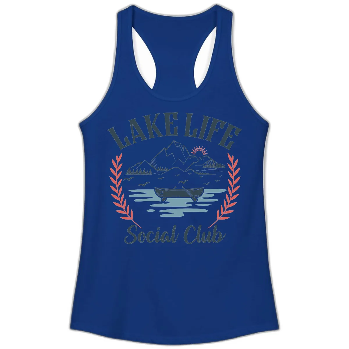 Lake Life Social Club Design Ladies Tank in Solid Royal