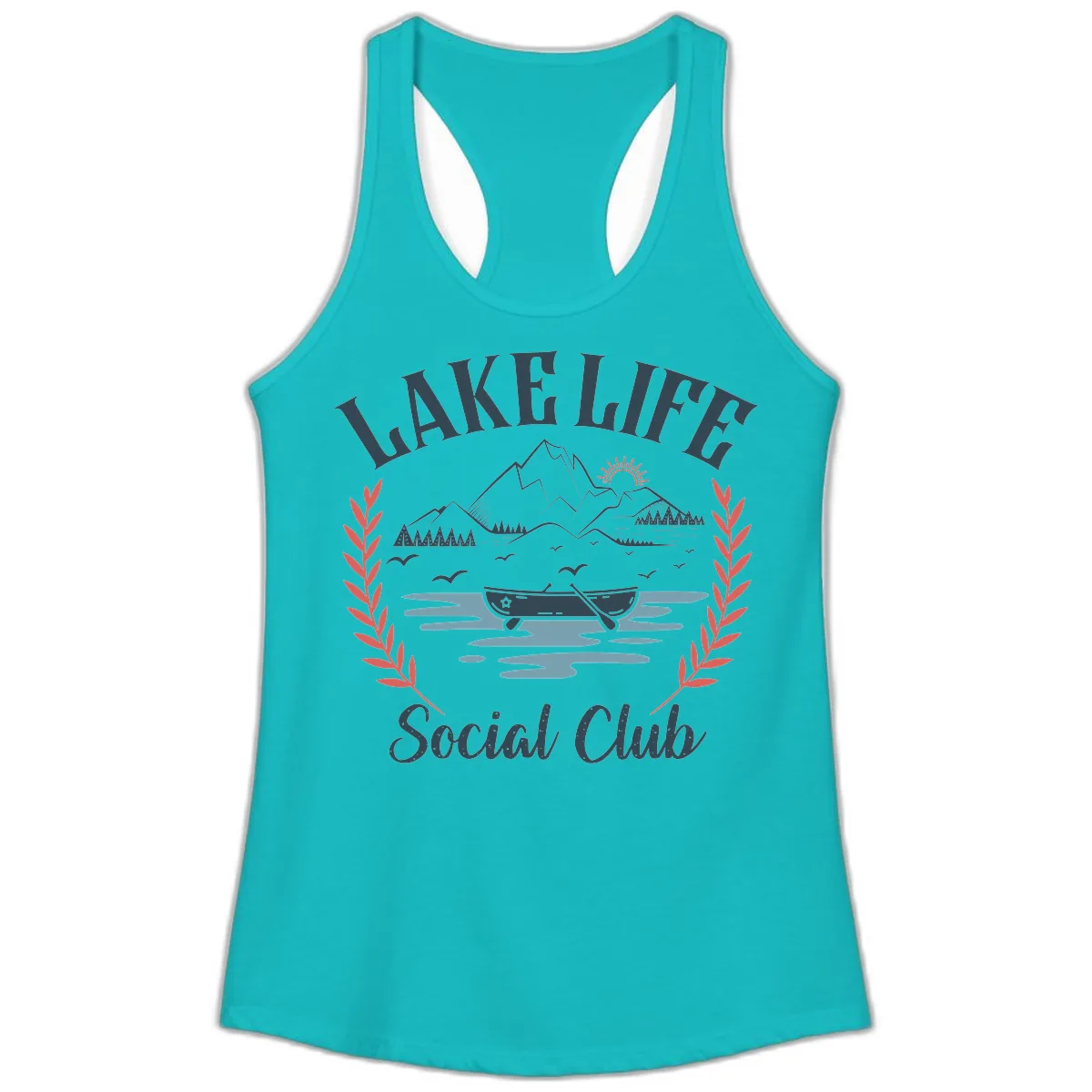 Lake Life Social Club Design Ladies Tank in Tahiti Blue