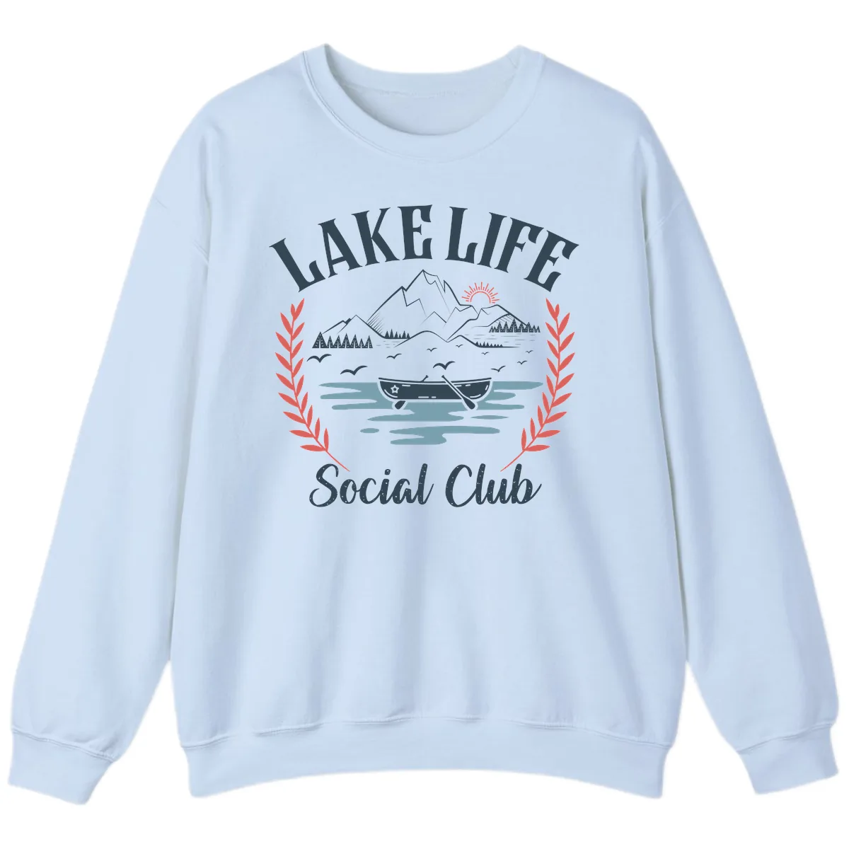 Lake Life Social Club Design Sweatshirt in Light Blue
