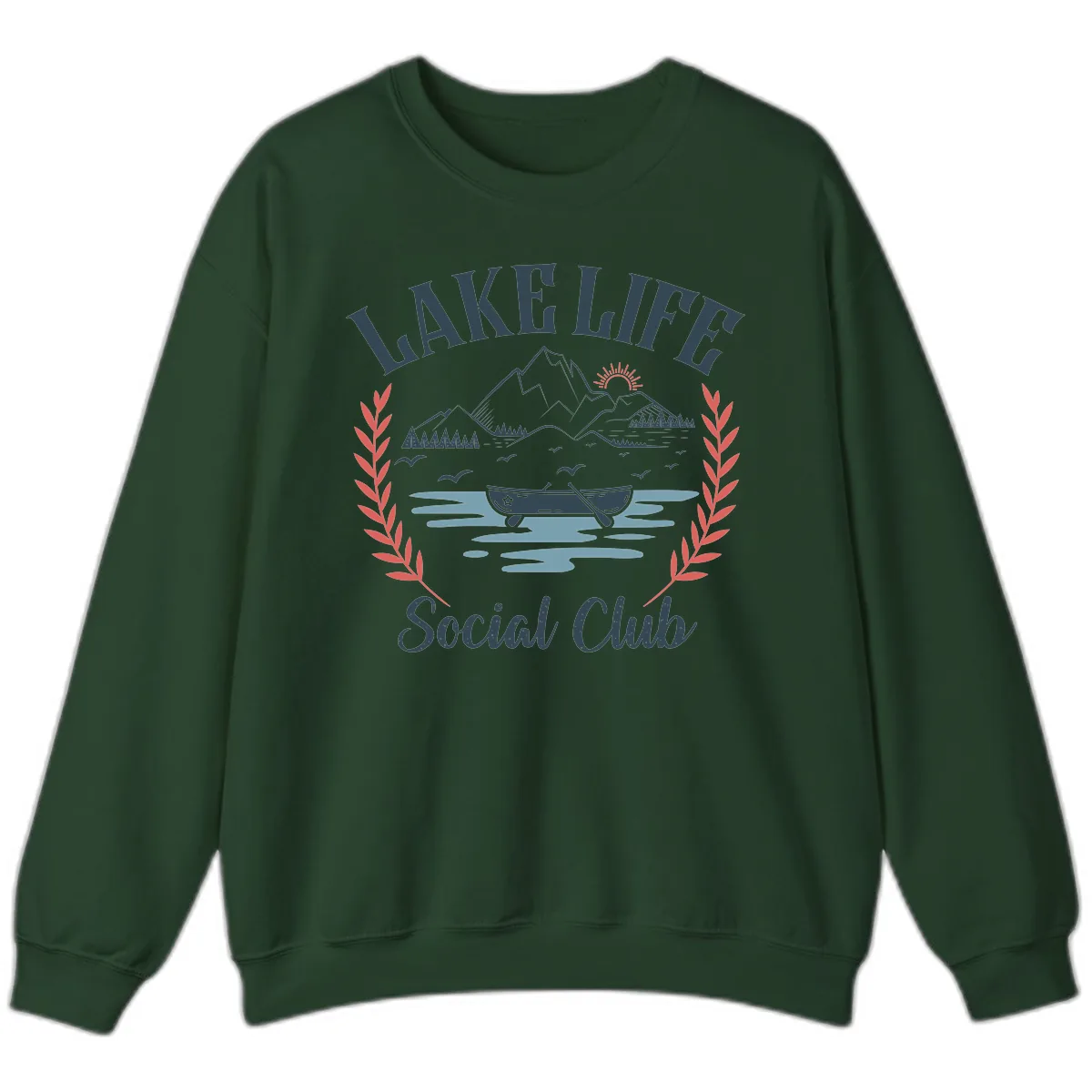 Lake Life Social Club Design Sweatshirt in Forest Green