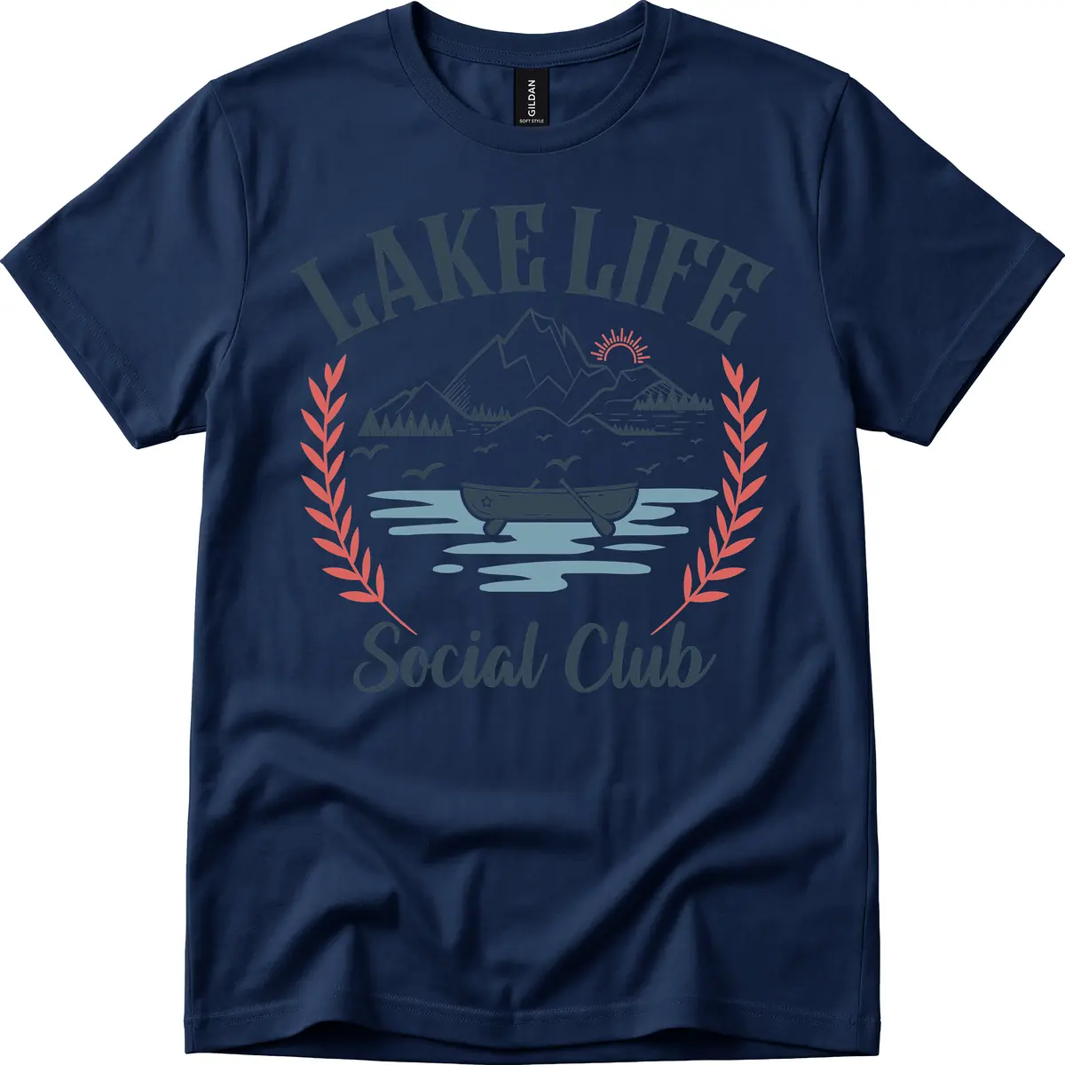 Lake Life Social Club Design T-Shirt in Navy