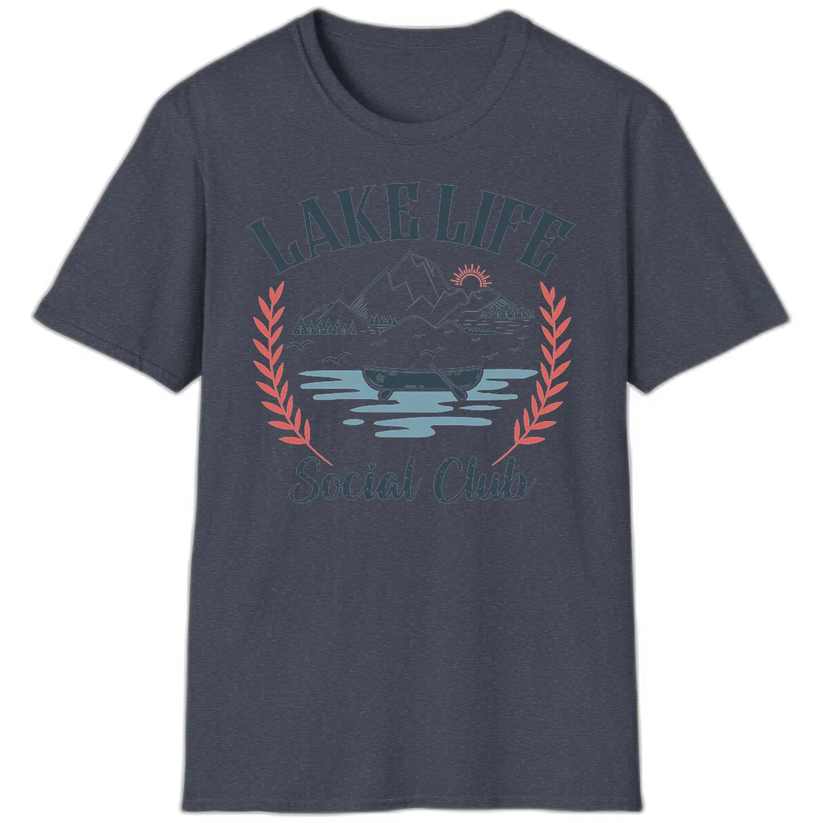 Lake Life Social Club Design T-Shirt in Heather Navy