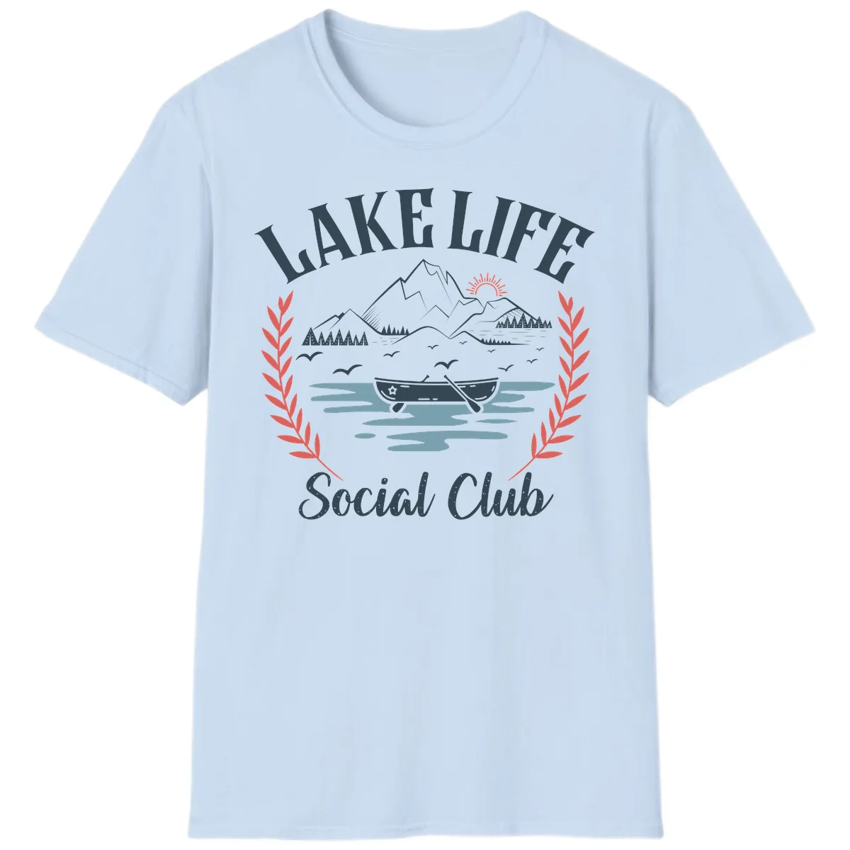 Lake Life Social Club Design T-Shirt in Light Blue