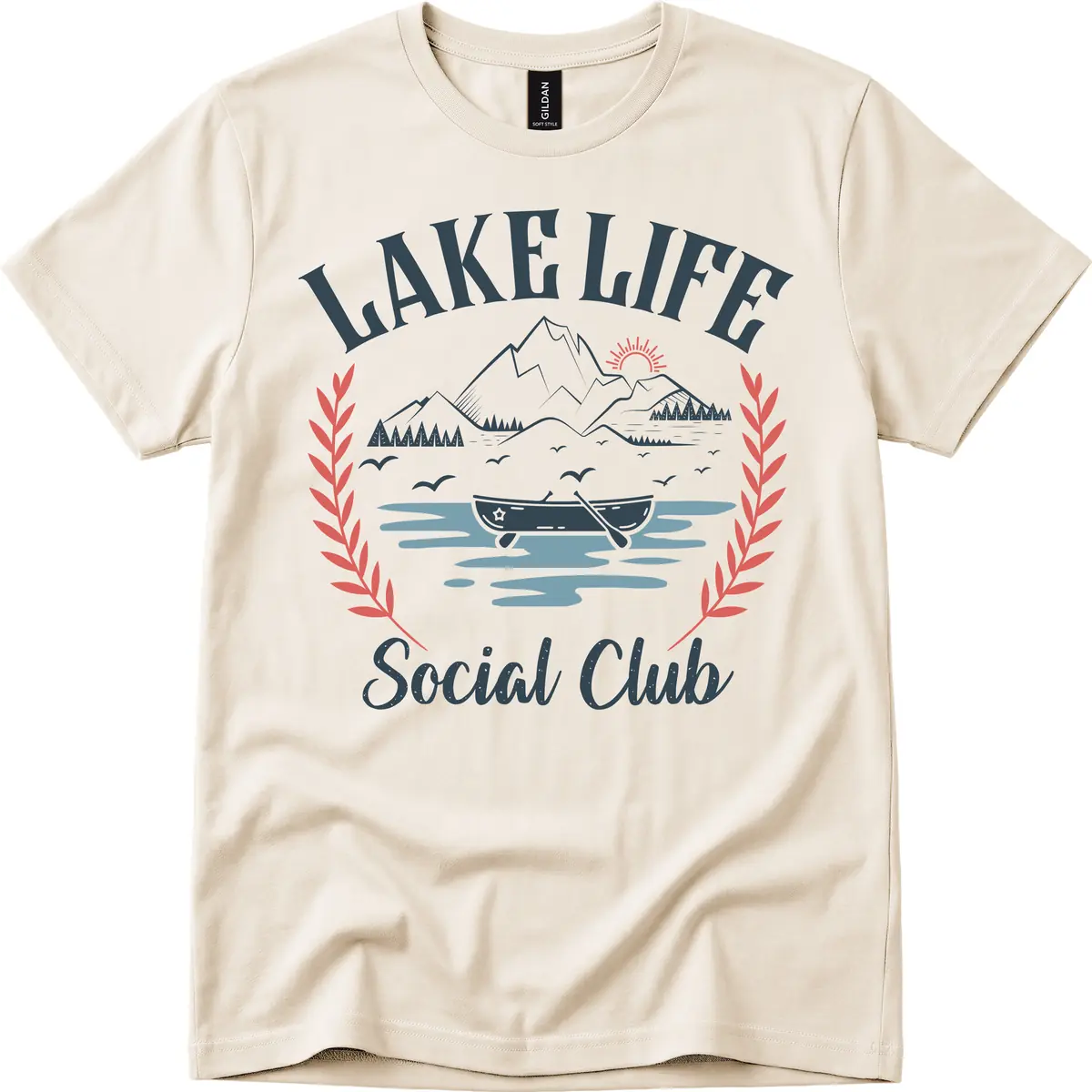 Lake Life Social Club Design T-Shirt in Natural