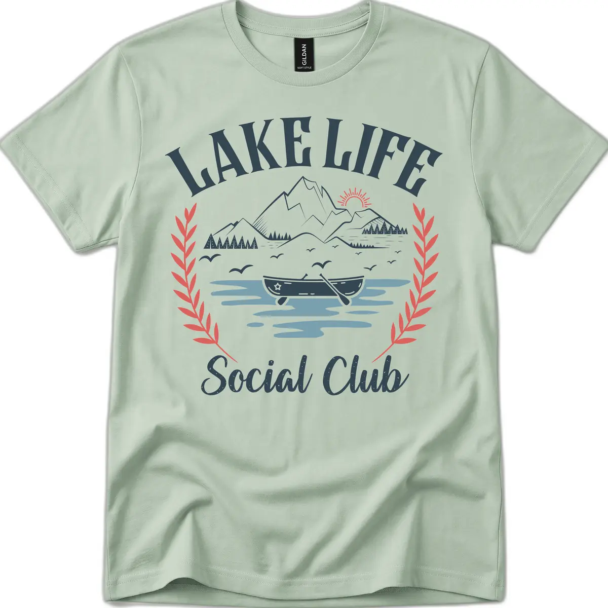 Lake Life Social Club Design T-Shirt in Sage