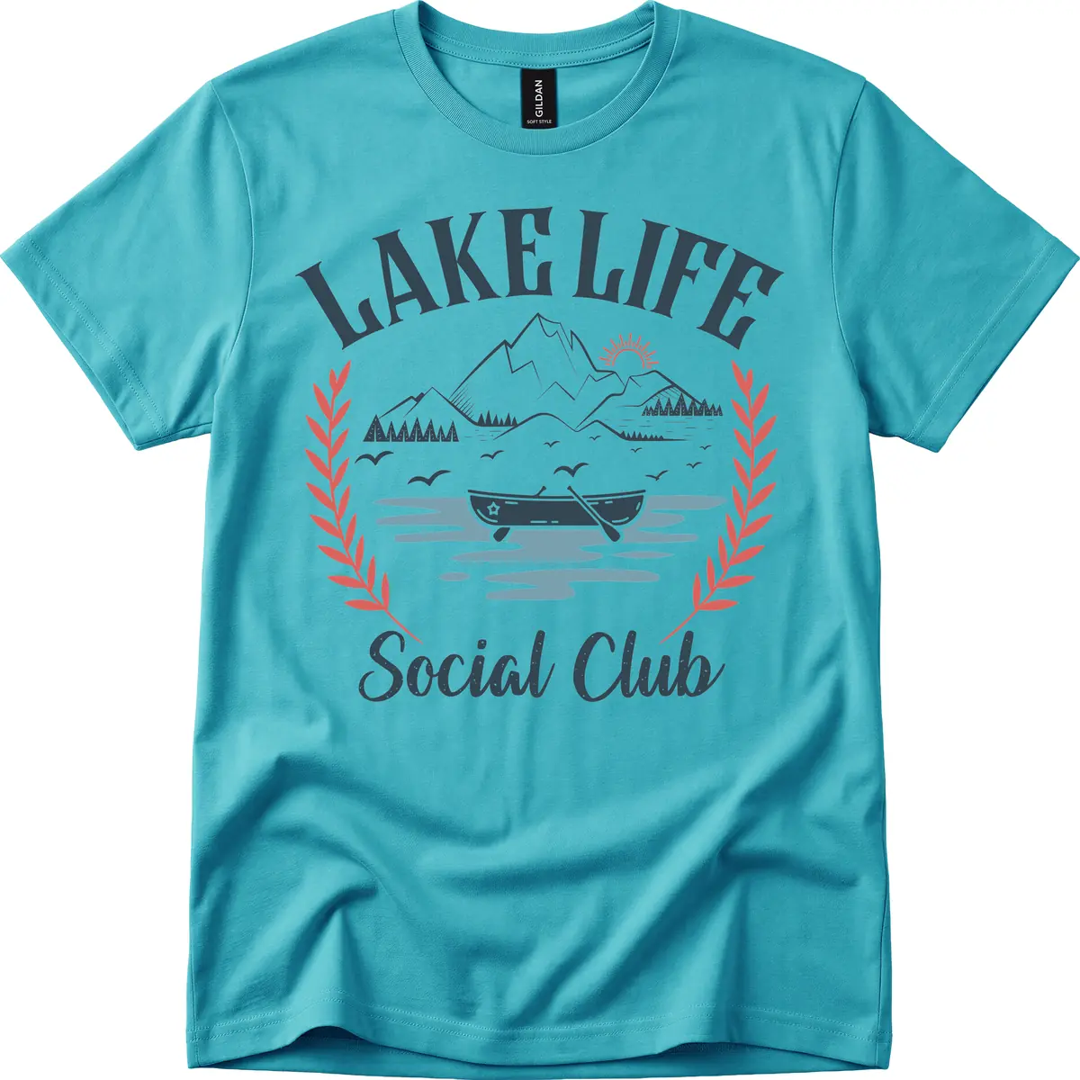 Lake Life Social Club Design T-Shirt in Tropical Blue