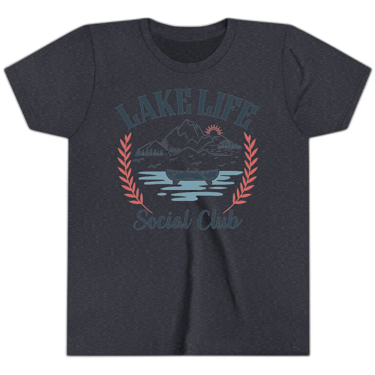 Lake Life Social Club Design Youth T-Shirt in Heather Navy