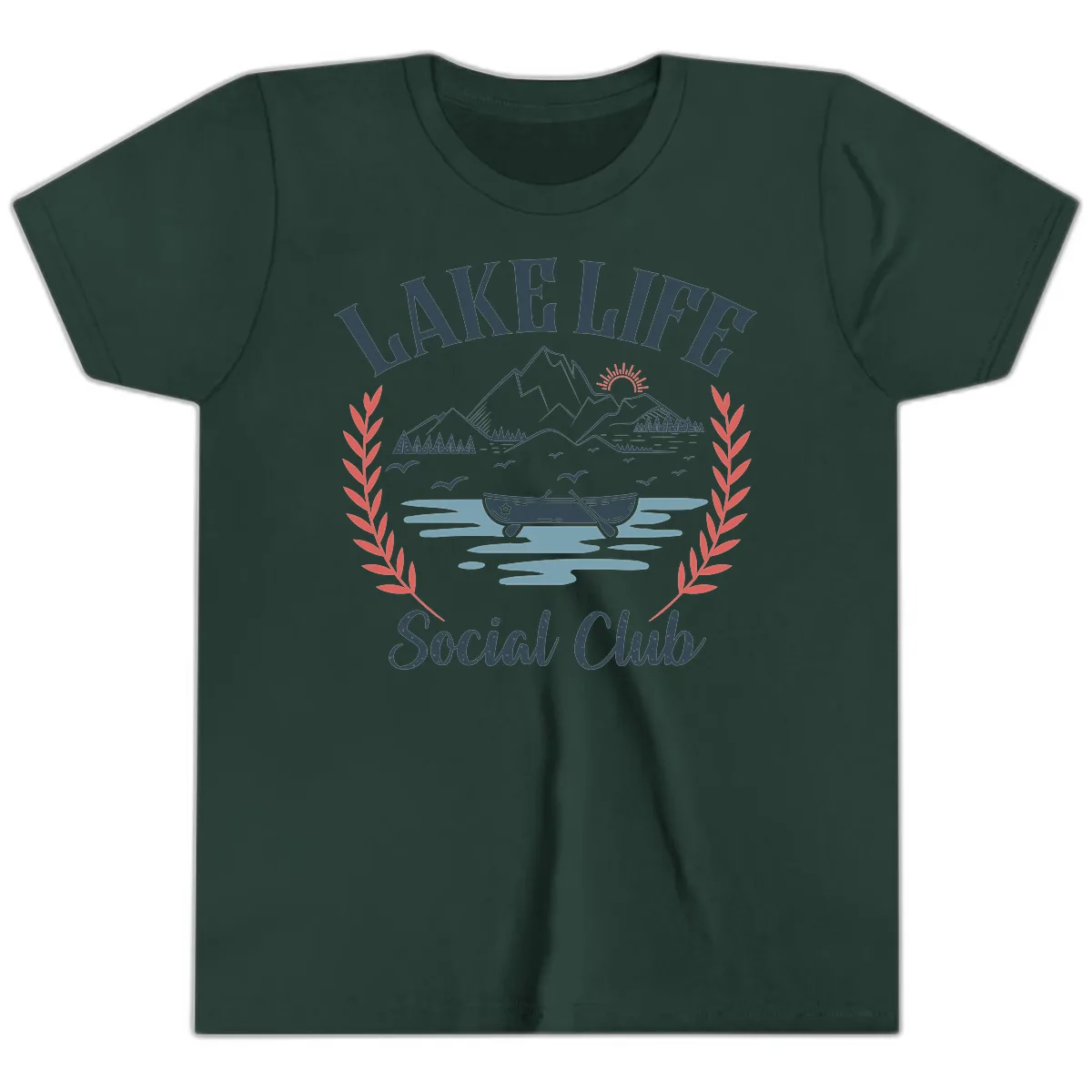 Lake Life Social Club Design Youth T-Shirt in Forest