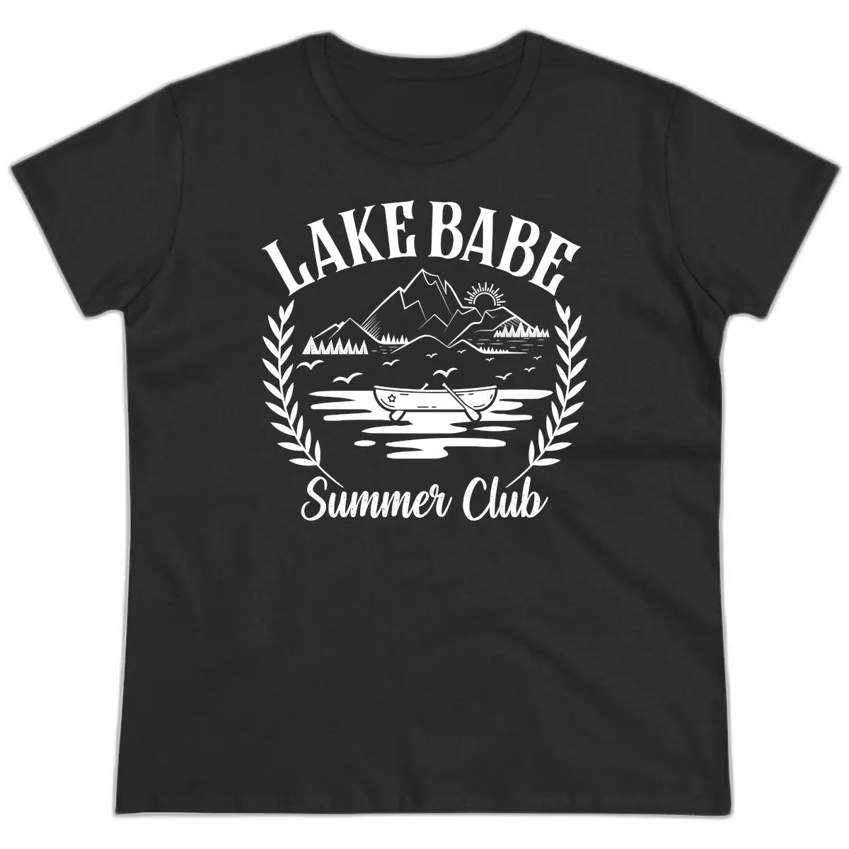 Lake Babe Summer Club Design Ladies Tee in Black