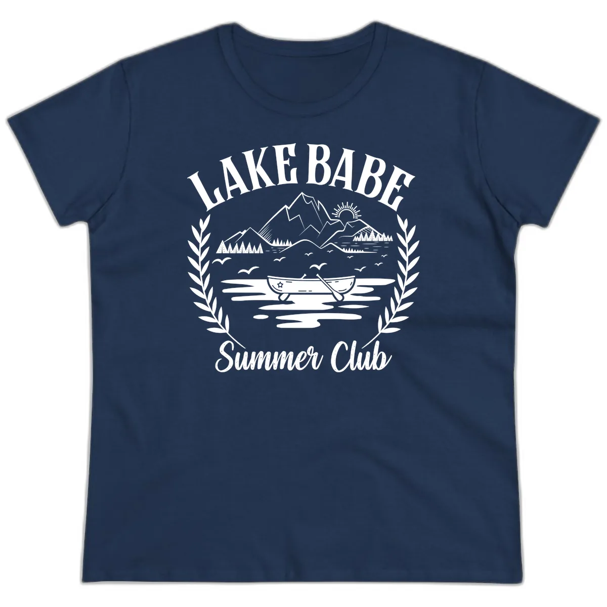 Lake Babe Summer Club Design Ladies Tee in Navy