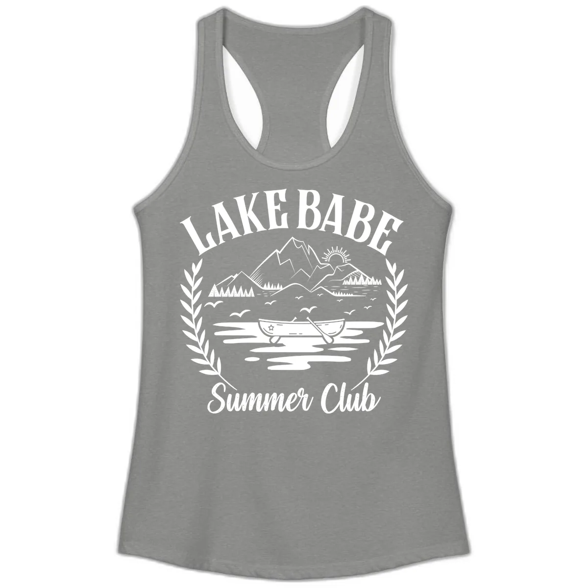 Lake Babe Summer Club Design Ladies Tank in Heather Grey
