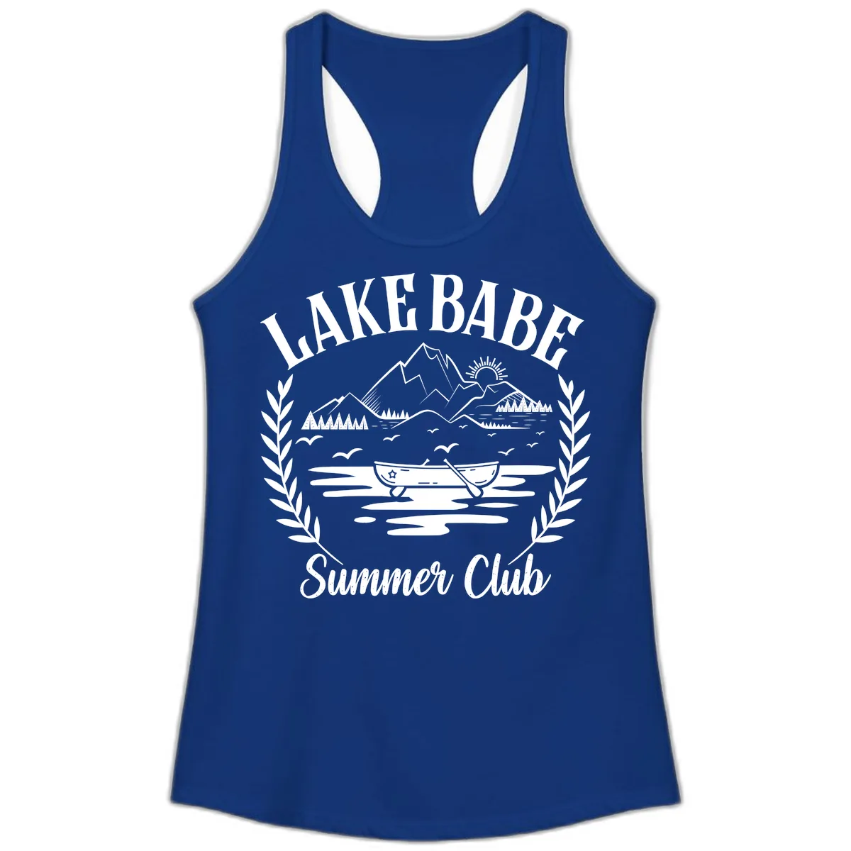 Lake Babe Summer Club Design Ladies Tank in Solid Royal
