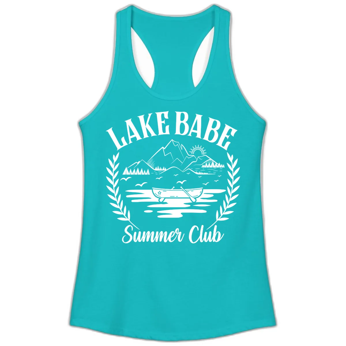 Lake Babe Summer Club Design Ladies Tank in Tahiti Blue