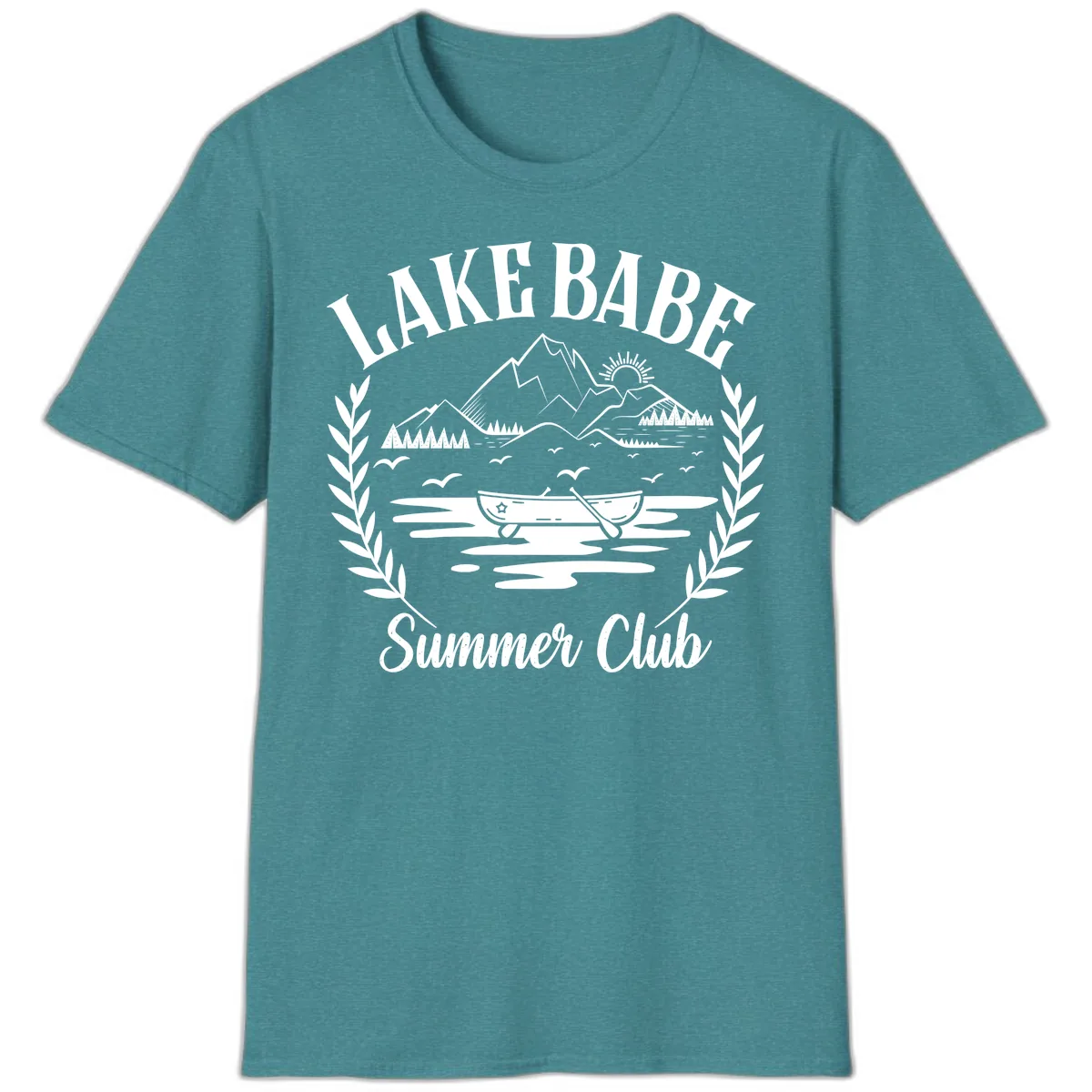 Lake Babe Summer Club Design T-Shirt in Heather Galapagos Blue