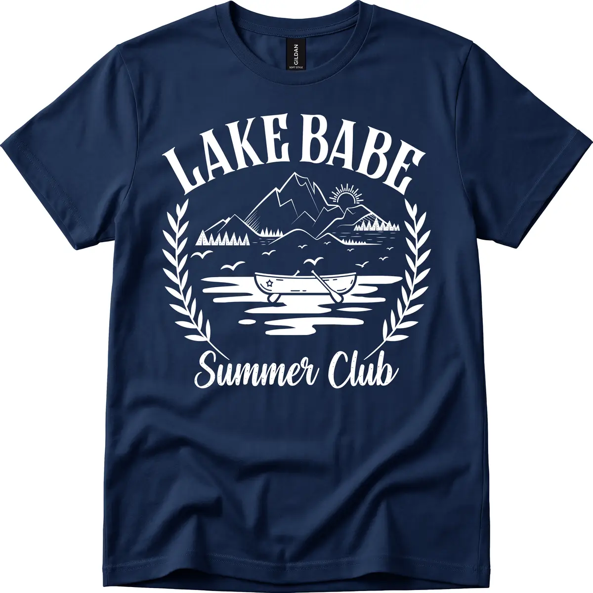 Lake Babe Summer Club Design T-Shirt in Navy