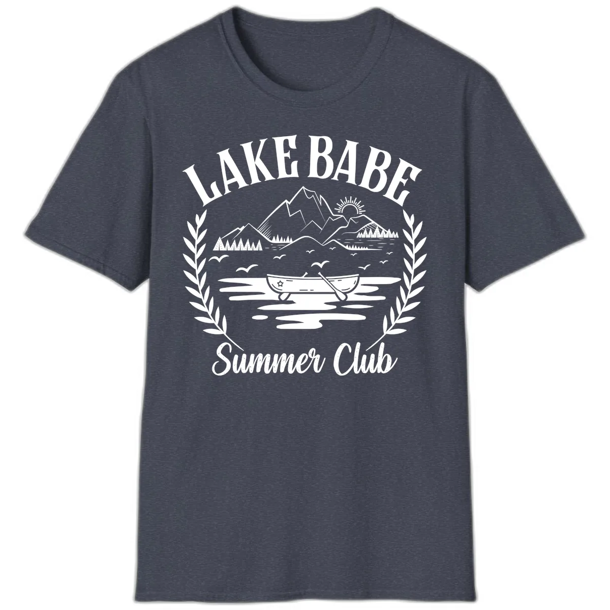 Lake Babe Summer Club Design T-Shirt in Heather Navy