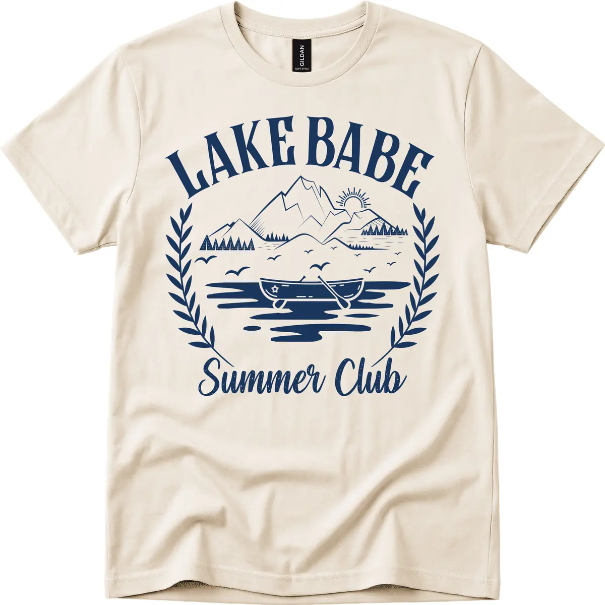 Lake Babe Summer Club Design T-Shirt in Natural