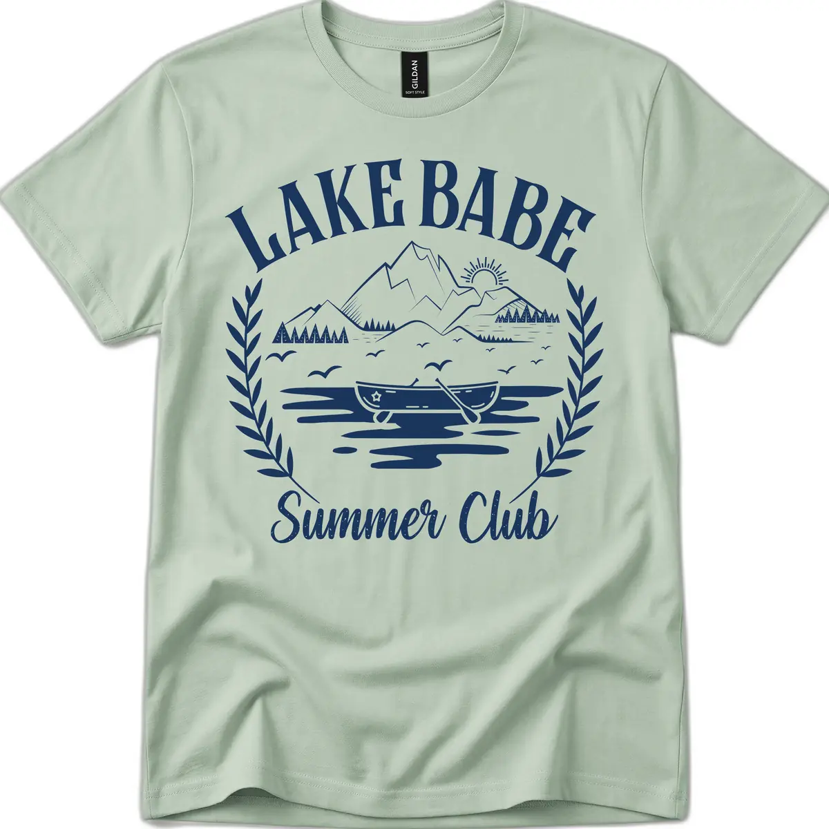 Lake Babe Summer Club Design T-Shirt in Sage