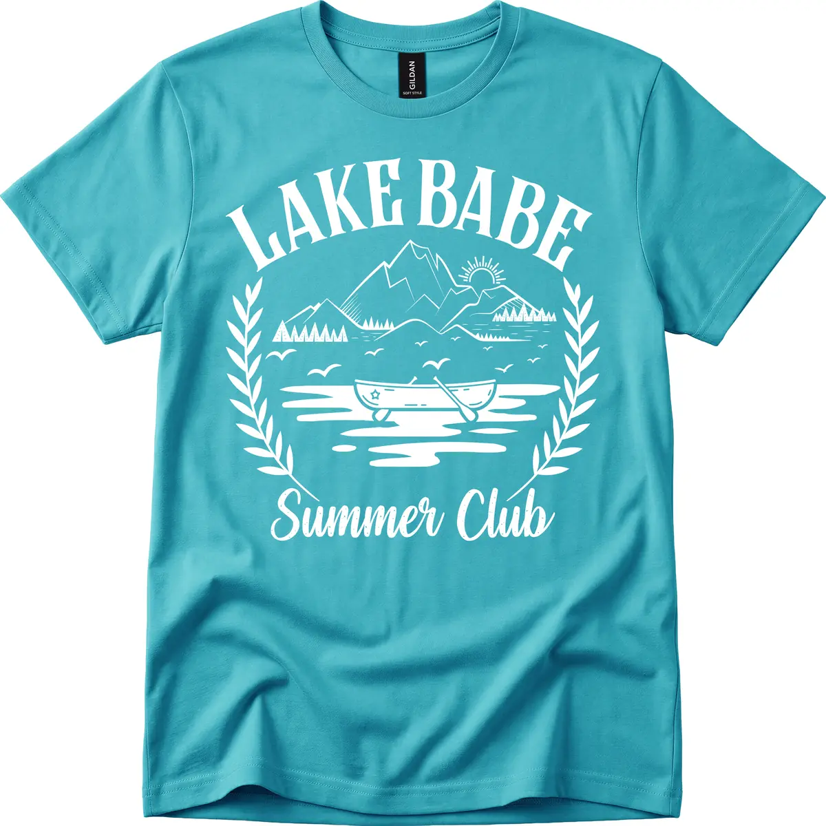 Lake Babe Summer Club Design T-Shirt in Tropical Blue