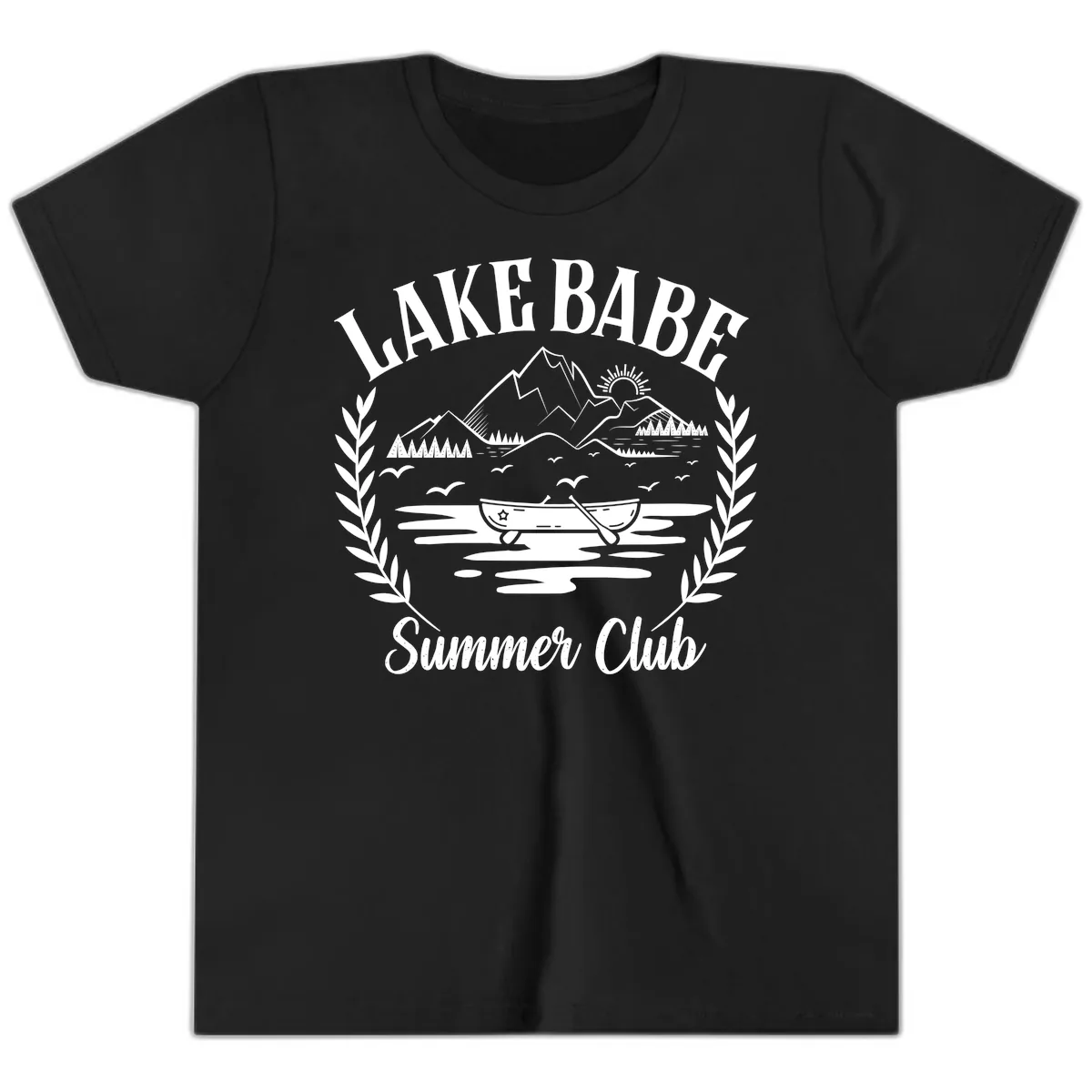 Lake Babe Summer Club Design Youth T-Shirt in Black