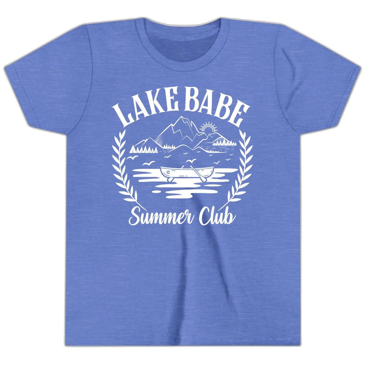 Lake Babe Summer Club Design Youth T-Shirt in Heather Columbia Blue