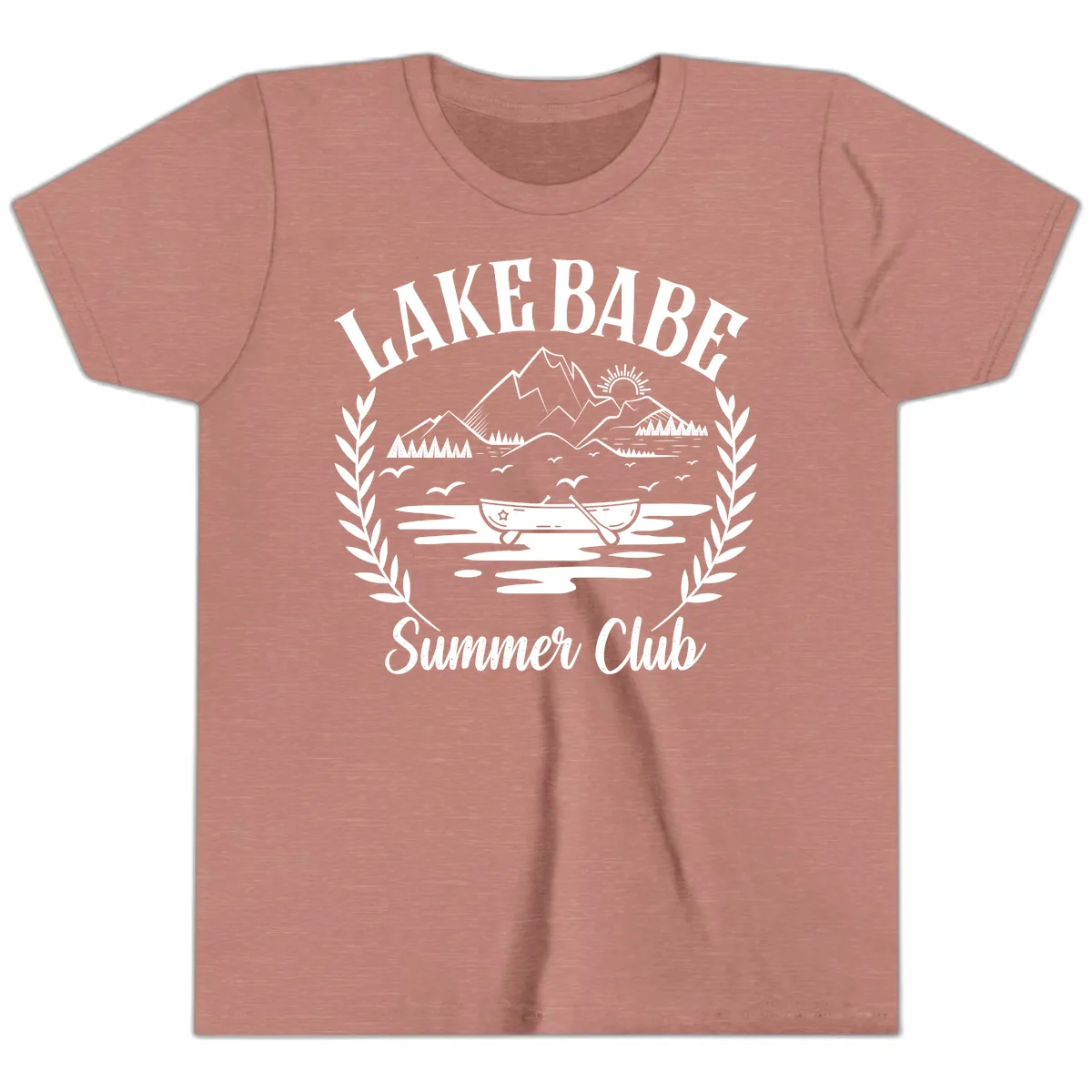Lake Babe Summer Club Design Youth T-Shirt in Heather Mauve