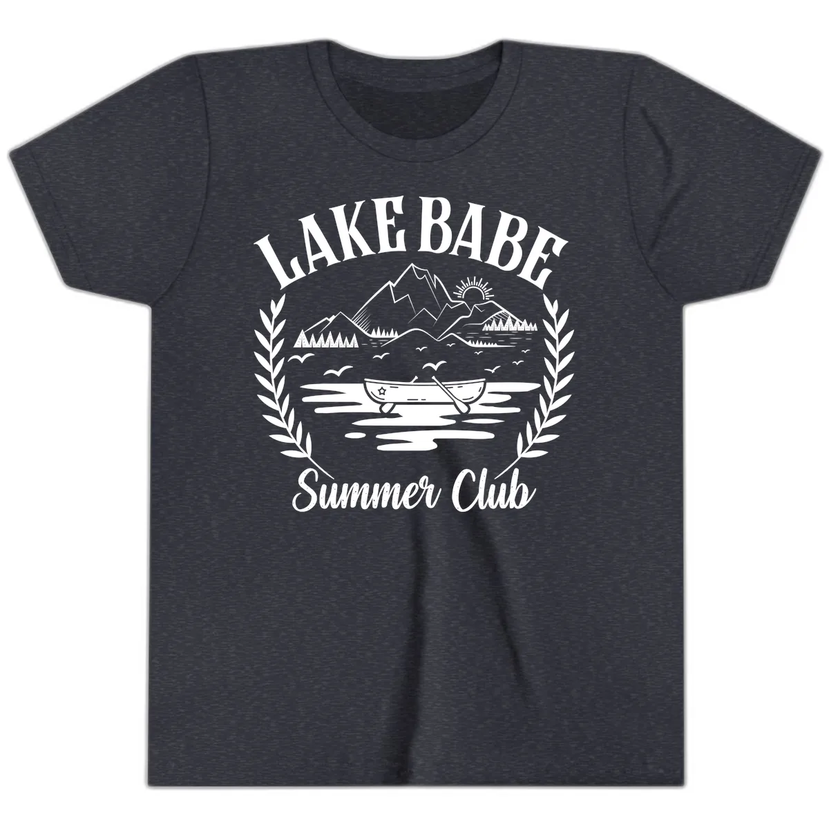 Lake Babe Summer Club Design Youth T-Shirt in Heather Navy