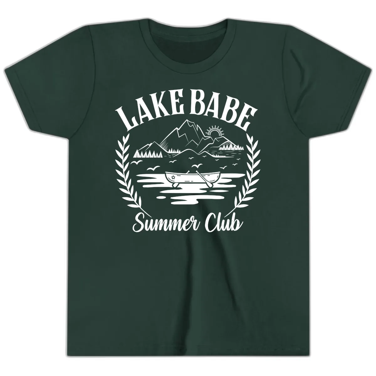 Lake Babe Summer Club Design Youth T-Shirt in Forest