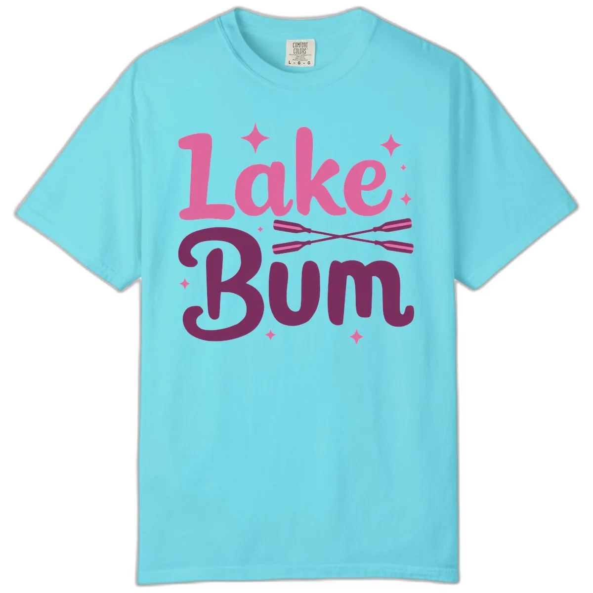 Lake Bum Text and Oars Design Comfort Color in Lagoon Blue