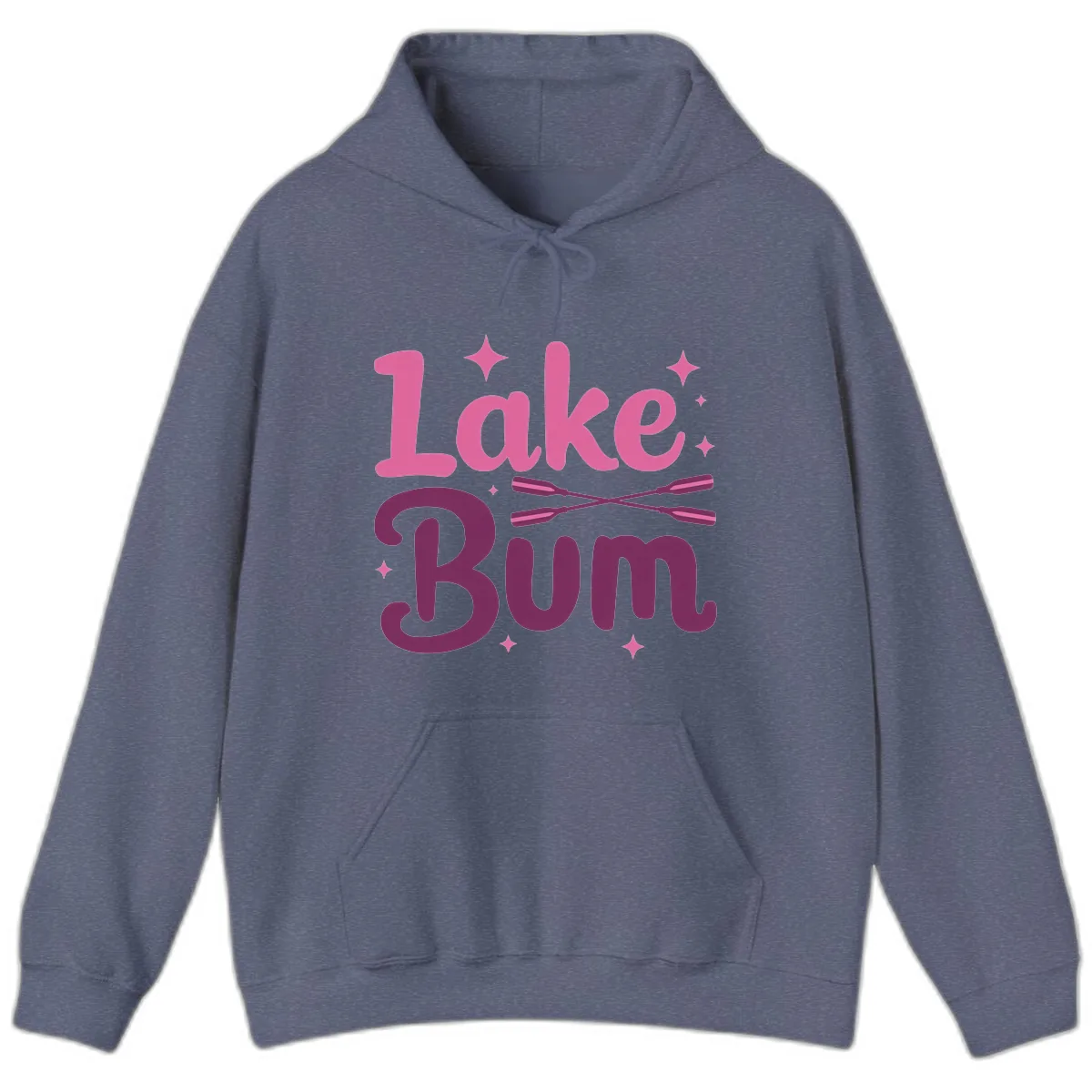Lake Bum Text and Oars Design Hoodie in Heather Navy