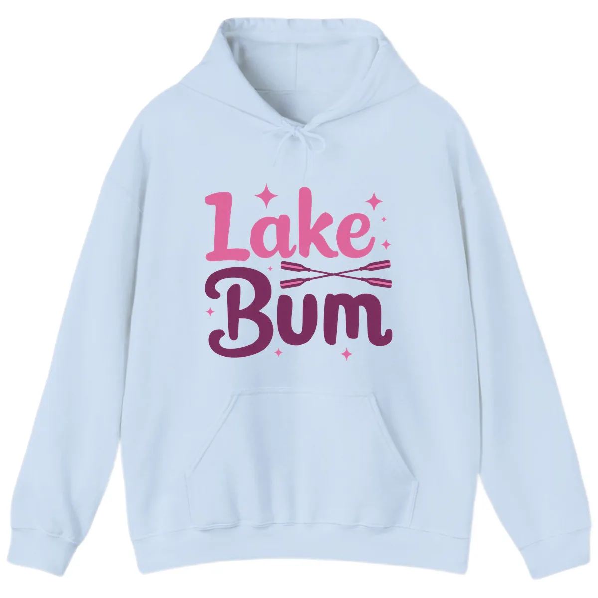 Lake Bum Text and Oars Design Hoodie in Light Blue