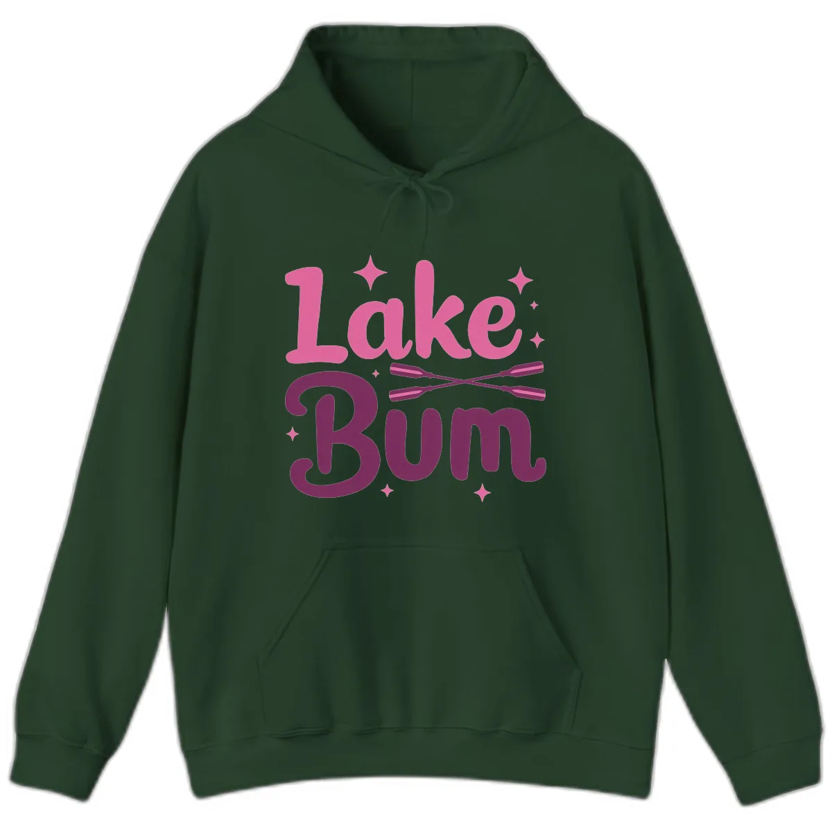Lake Bum Text and Oars Design Hoodie in Forest Green