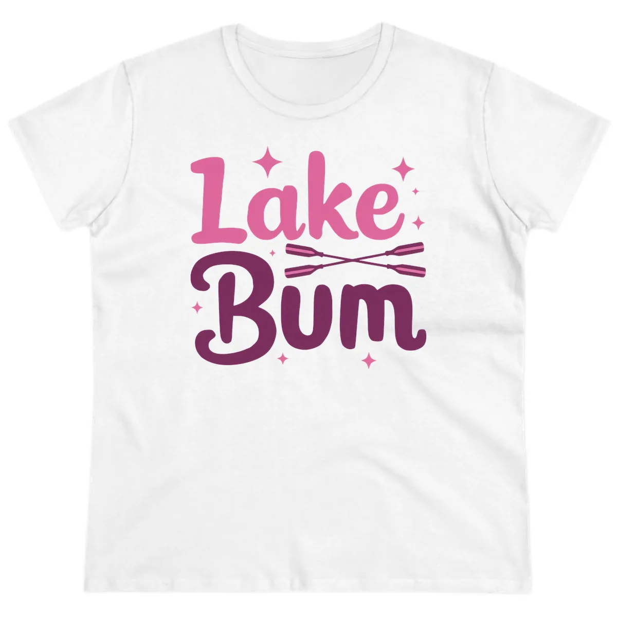 Lake Bum Text and Oars Design Ladies Tee in White